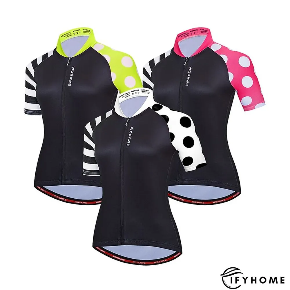 WOSAWE Women's Cycling Jersey Short Sleeve Bike Jersey Top with 3 Rear Pockets Mountain Bike MTB Road Bike Cycling Windproof Breathable Quick Dry Reflective Strips Black Green Red Patchwork Dot Sports | IFYHOME