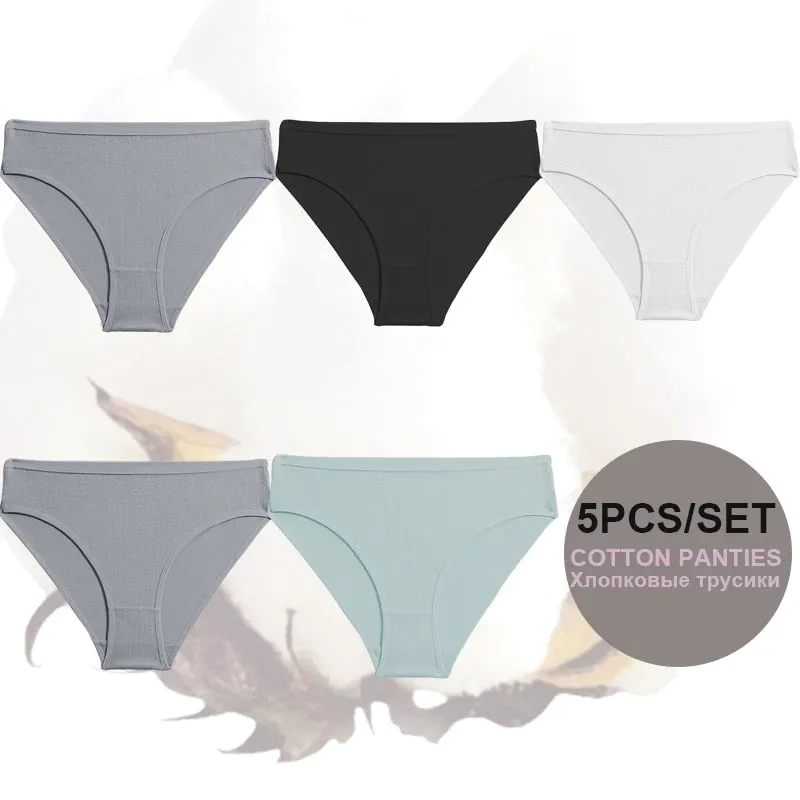 FINETOO 5PCS/Set Lingerie Cotton Women Panties Lingerie S-XL Briefs Sexy Ladies Intimates Underwear Female Pantys New Underpants