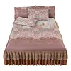 3pcs Retro Ice Silk Bed Skirt Set with Ruffle Wedding Bedspread Mattress Cover with 2 Pillowcases Machine Washable Elegant Home Decoration