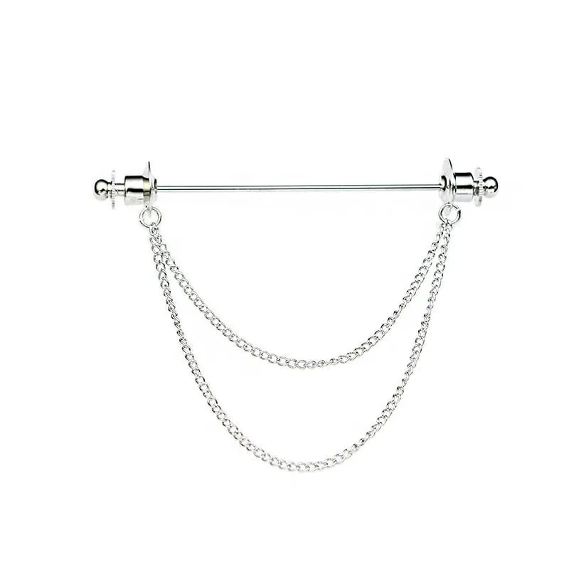 French Shirt Collar Needle Brooch Prevent Exposure Unisex Business Wedding Ceremony Copper Fringed Chain Classic High Quality
