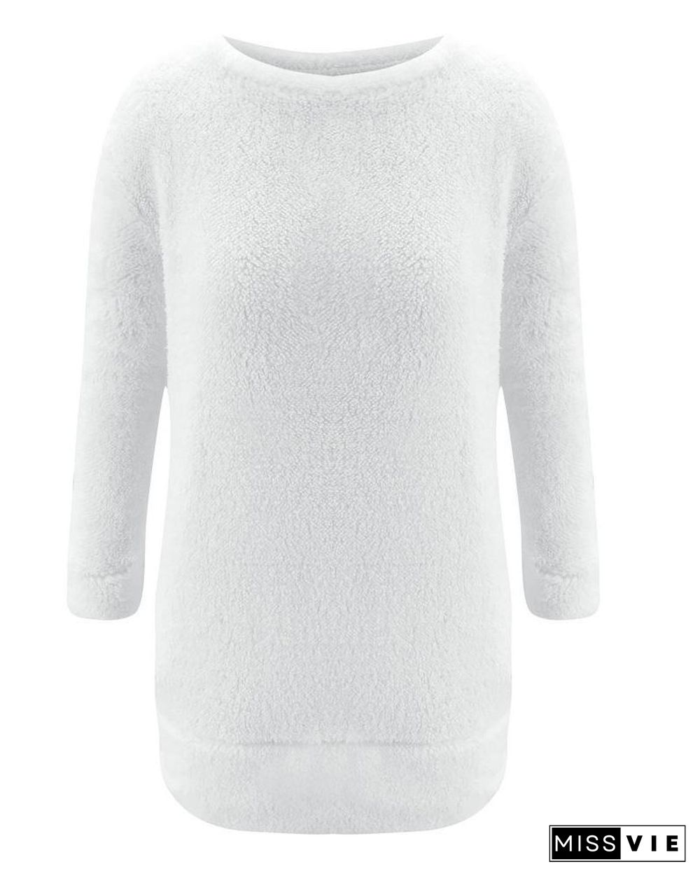Pocket Design Plain Fluffy Dress P14086