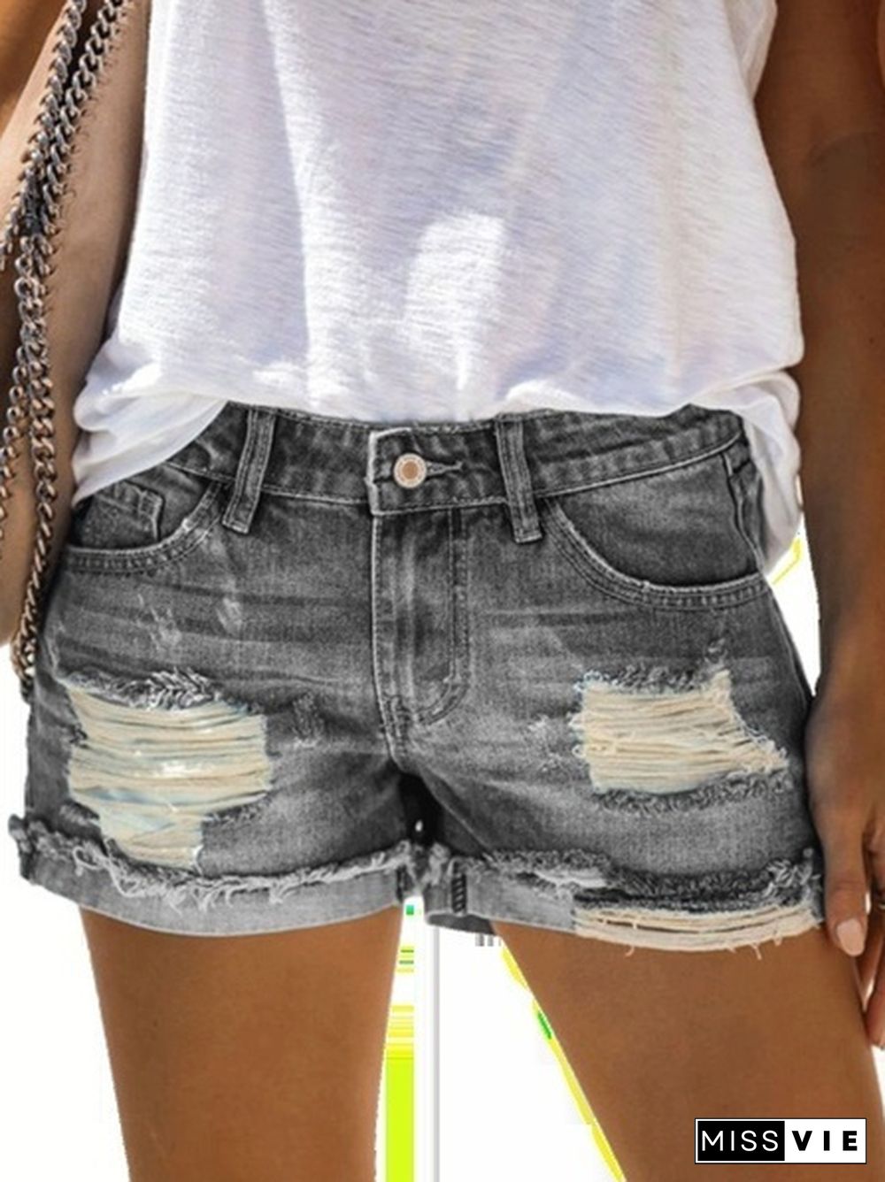 XS-5XL Plus Size Summer Women's Fashion Denim Shorts Blue Jeans Ripped Casual Pants High Waist Denim Pants Cool Streetwear