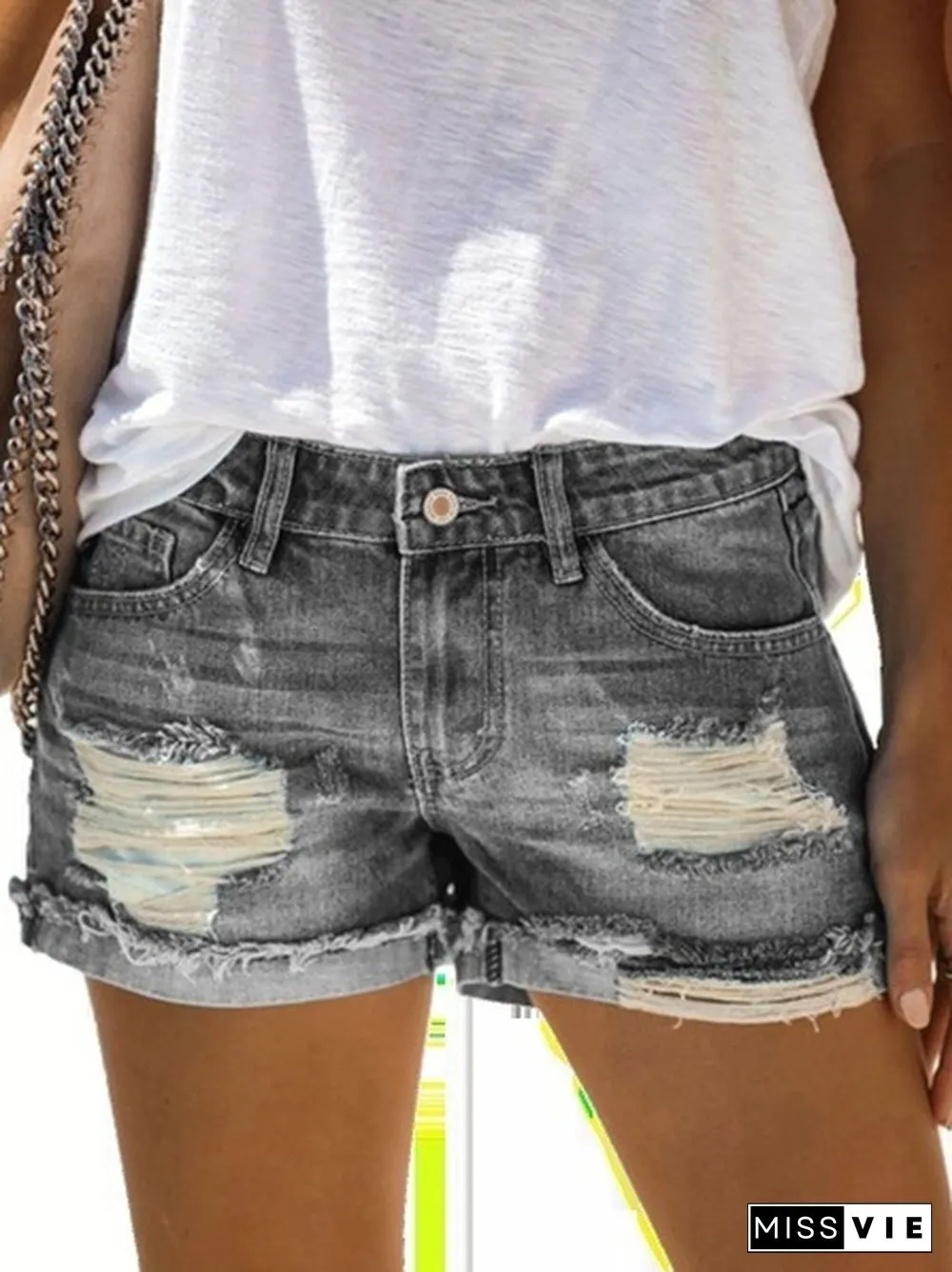 XS-5XL Plus Size Summer Women's Fashion Denim Shorts Blue Jeans Ripped Casual Pants High Waist Denim Pants Cool Streetwear