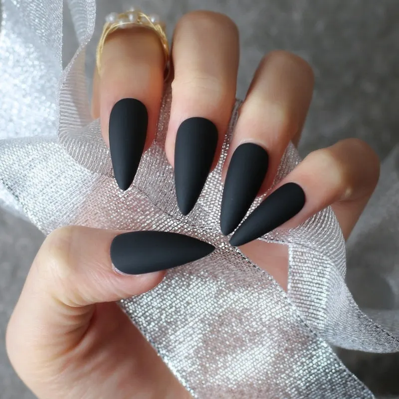 DIY long coffin Matte fake nails INS 10 colors optional Stiletto salon matte false nails salon art false nails-Nail Inspo