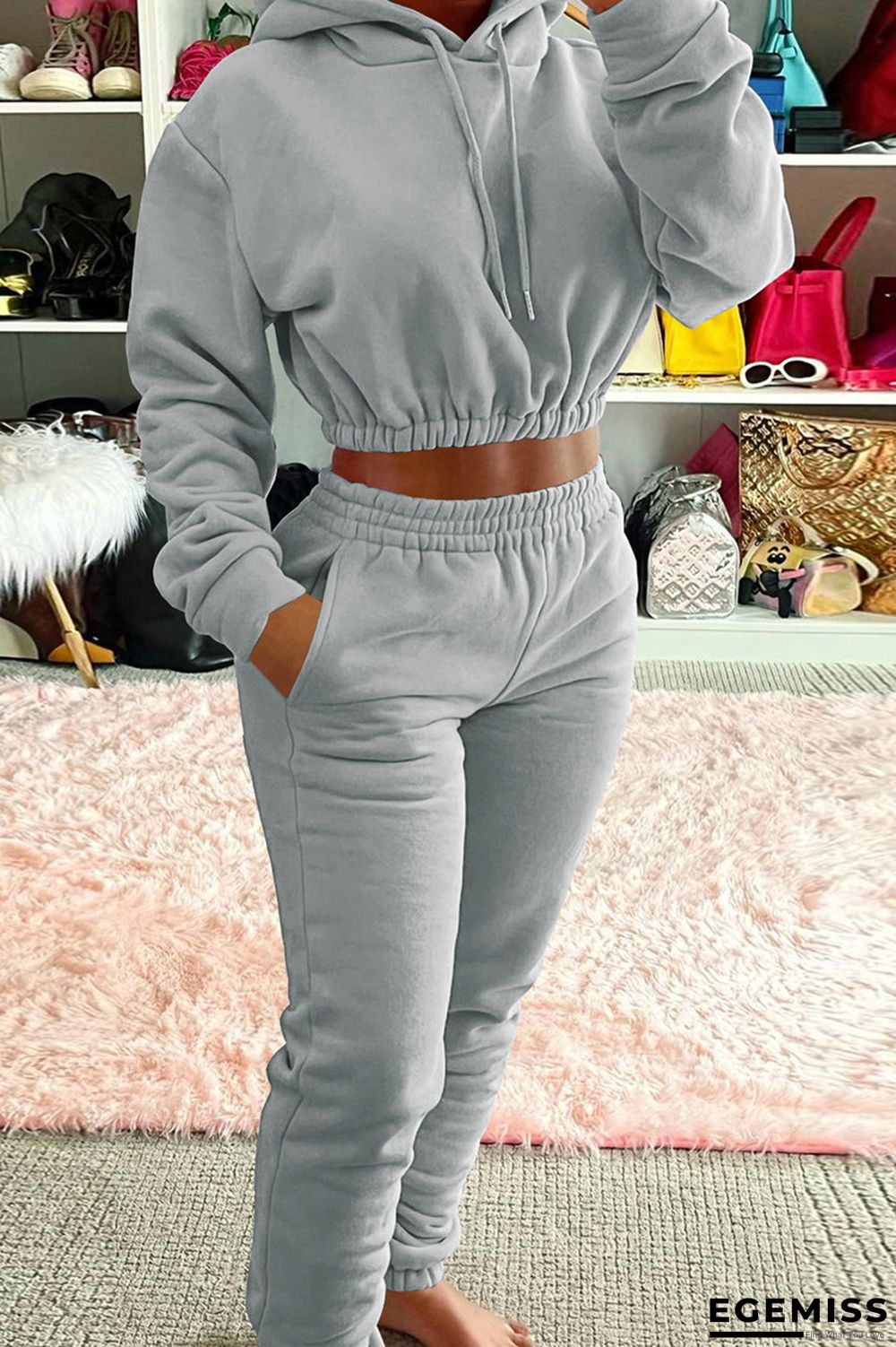 Light Gray Fashion Casual Solid Basic Hooded Collar Long Sleeve Two Pieces | EGEMISS