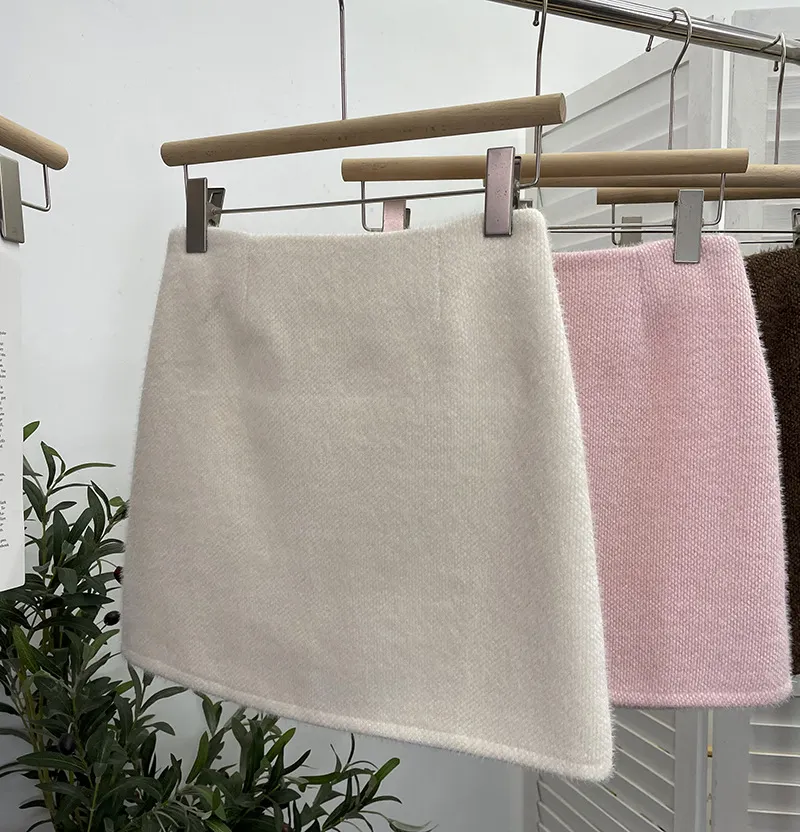 Uveng Real Shooting Pink Hair This Dress Girl Autumn And Winter High Waist A-Buffed Short Skirt Anti-Light One-Step Skirt 8871