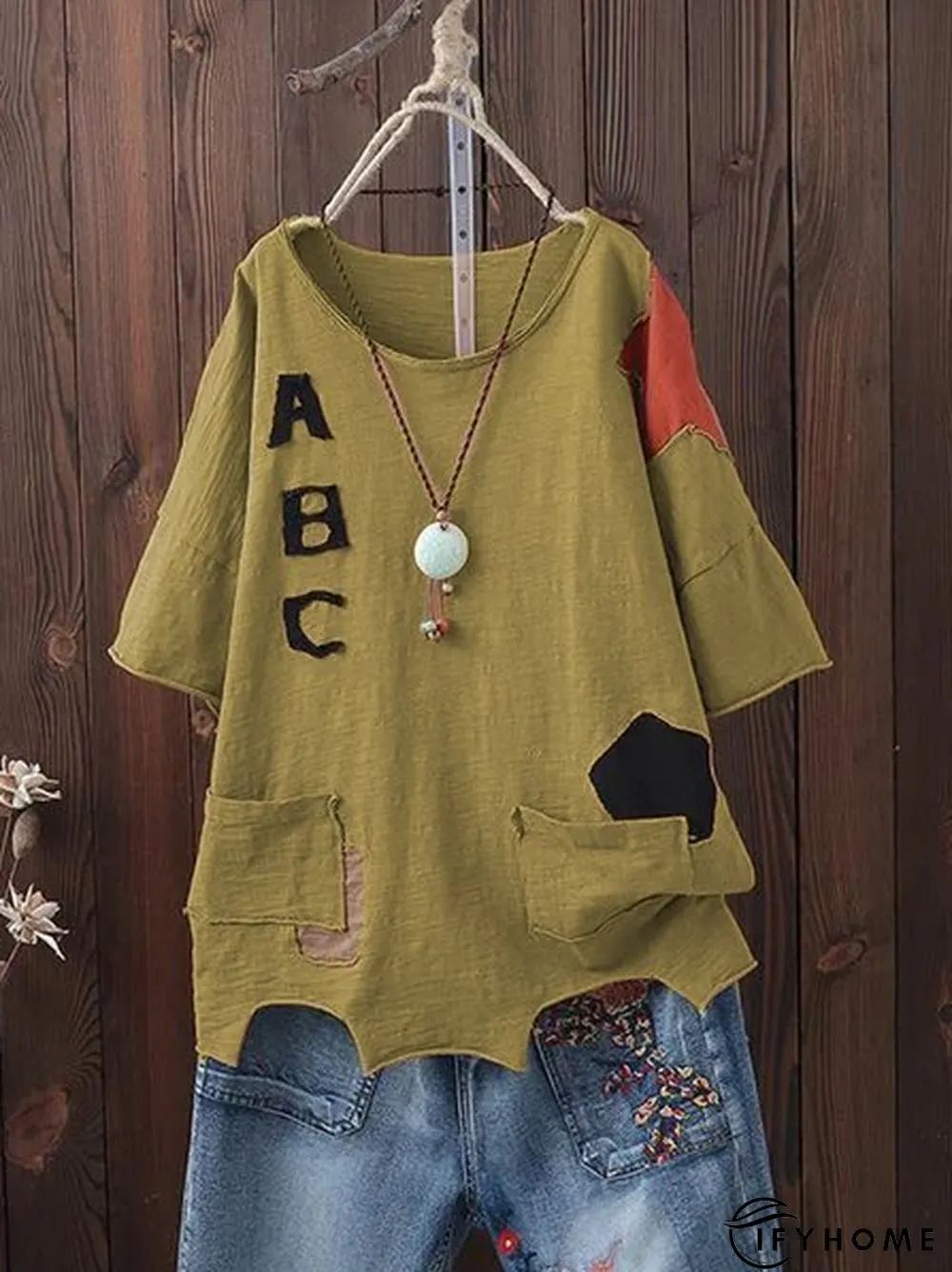 Round Neck Paneled Casual Tops | IFYHOME