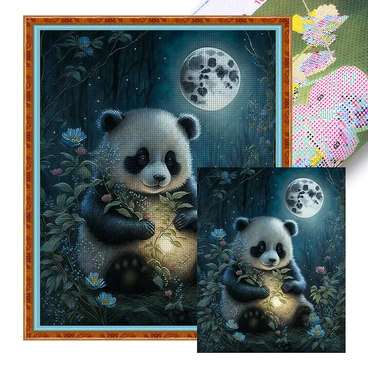 Panda Under The Moon 11CT Stamped Cross Stitch (50*60CM) gbfke