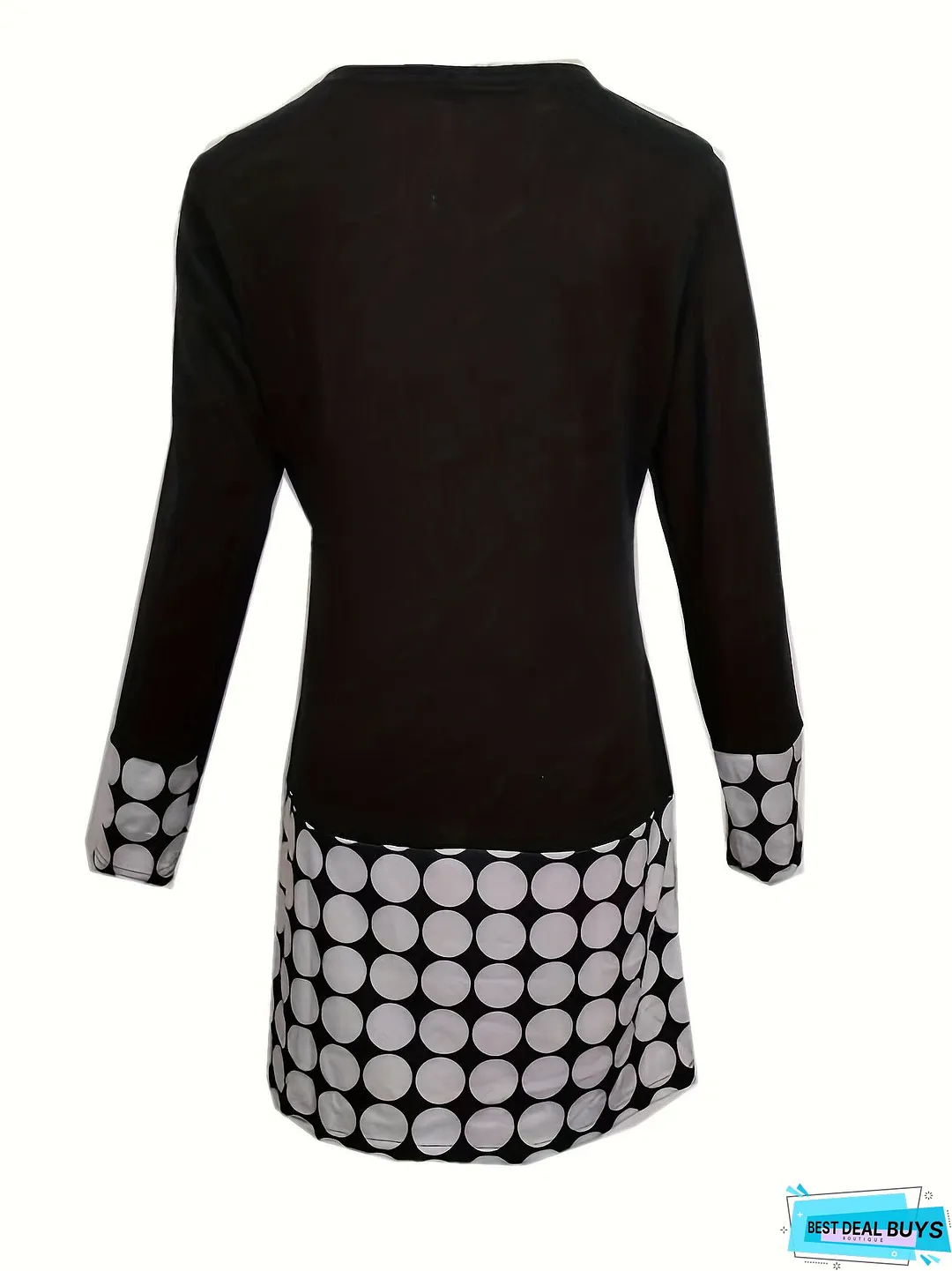 Color Block Printed Dress, Casual Crew Neck Long Sleeve A Line Dress, Women's Clothing