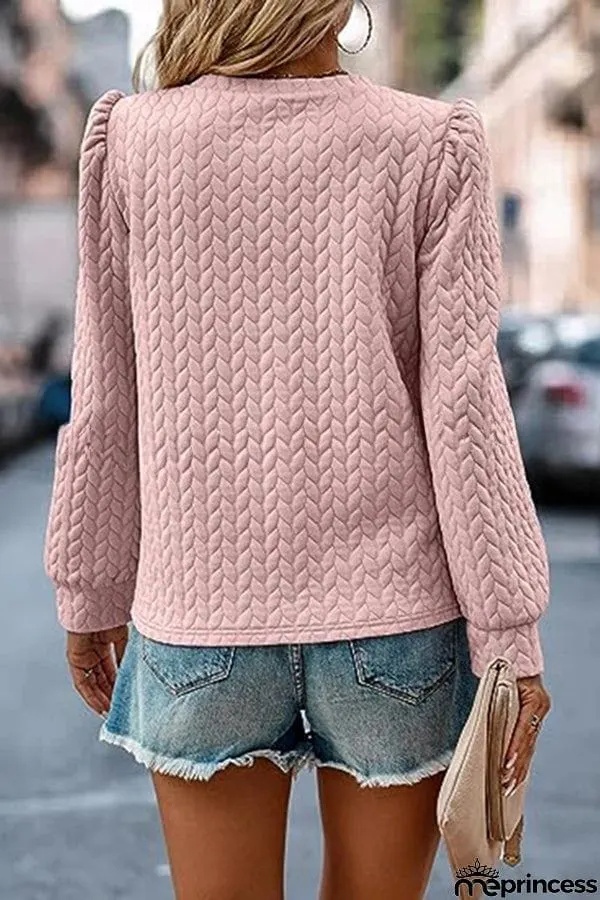 Puff Sleeve Pleated Crewneck Sweatshirt