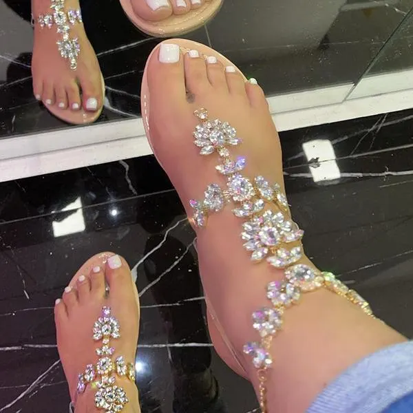 Stylish Crystal Strap Lace-Up Sandals