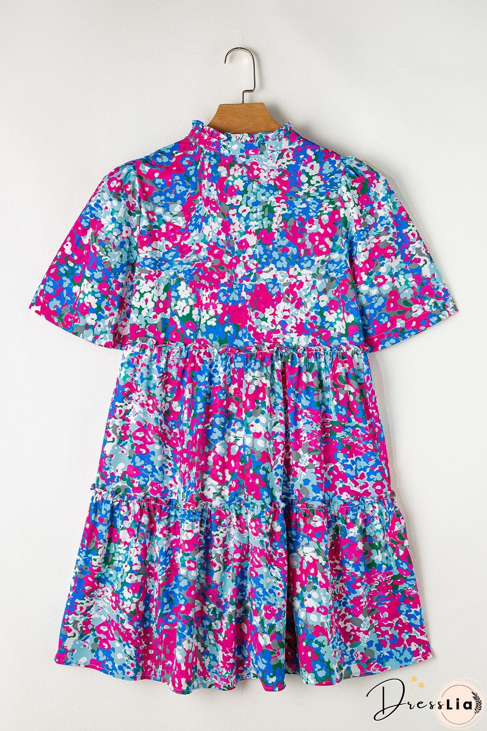 Multicolour Floral Short Sleeve V Neck Tiered Mini Dress