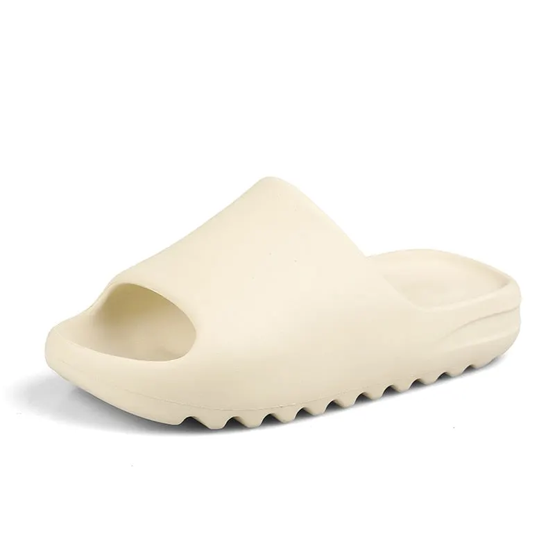 Men's Summer Slides Breathable Cool Beach Slippers Fish Mouth Flip Flops Men Sandals Lightweight Bone White  Plus Size 35-46