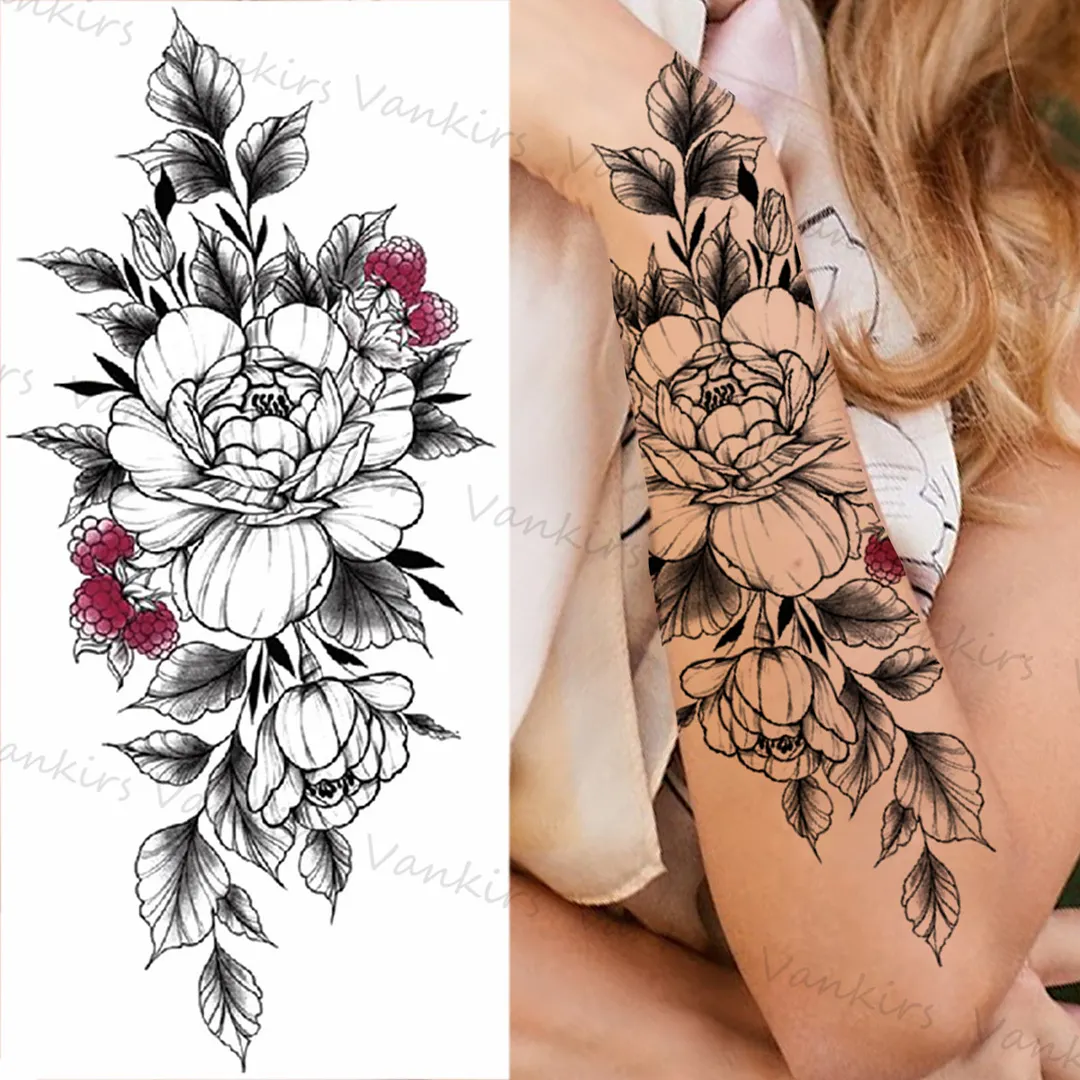 Sdrawing Skeleton Snake Flower Temporary Tattoos For Women Girls Realistic Snake Wolf Tribal Fake Tattoo Sticker Arm Waist Tatoo 3D