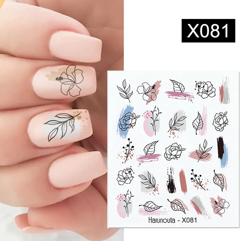 1Pc Spring Water Nail Decal And Sticker Flower Leaf Tree Green Simple Summer DIY Slider For Manicuring Nail Art Watermark