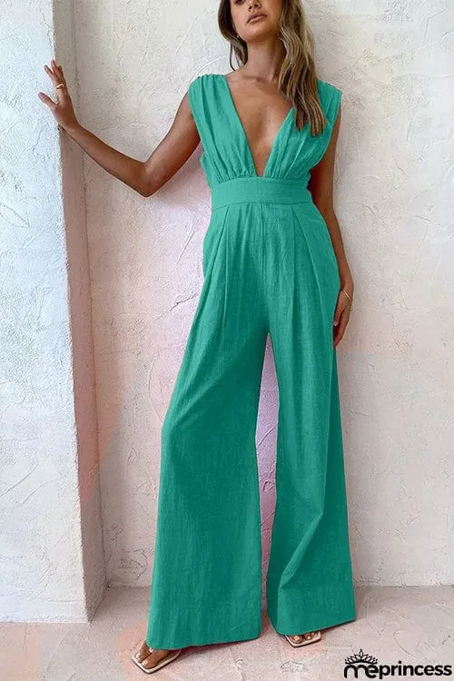 Deep V-neck Sleeveless Jumpsuit