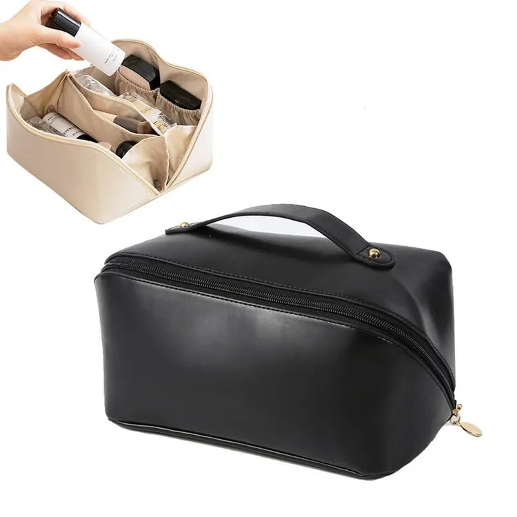 Booxom Leather Cosmetic Bag with Handle and Divider （Buy 2 Free Shipping）