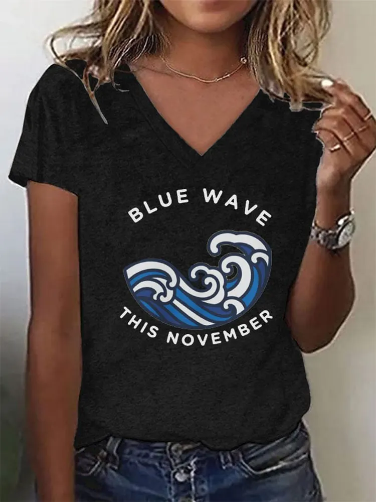 Women's Blue Wave This November Printed T-shirt