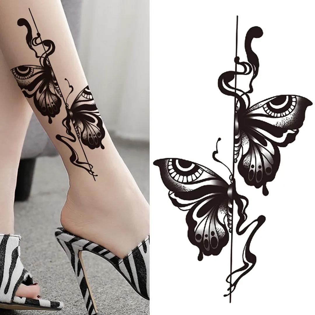 3D Snake Rose Temporary Tattoos For Women Girls Fake Flower Tattoo Sticker Black Death Eaters Dark Mark Mamba Snake Peony Tatoos 515-1