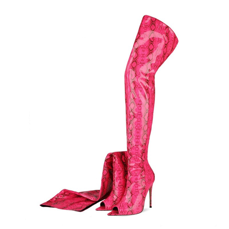 GOOSHOE Women Over-the-Knee Boots Woman Hand Microfiber Fluorescent Leather Super High Heel Long Boots Woman Plus Size Shoes
