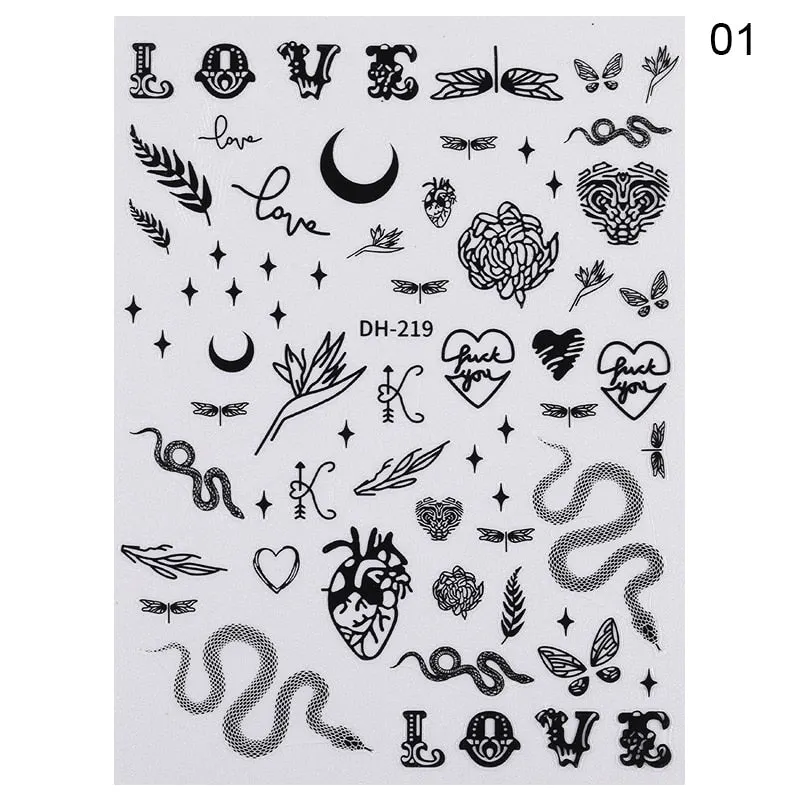 1PC Animals 3D Nail Stickers Leopard Zebra Transfer Stickers Kiss Letter Number Nail Art Stickers Colorful Nail Art Decoration