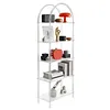 [US Local Warehouse] 5-Tier Acrylic Arched Bookshelf Modern Style Clear Bookcase Open Display Bookshelf for Home Office Living Room Kitchen Bedroom 11.81x23.62x65.35in Easy Assembly