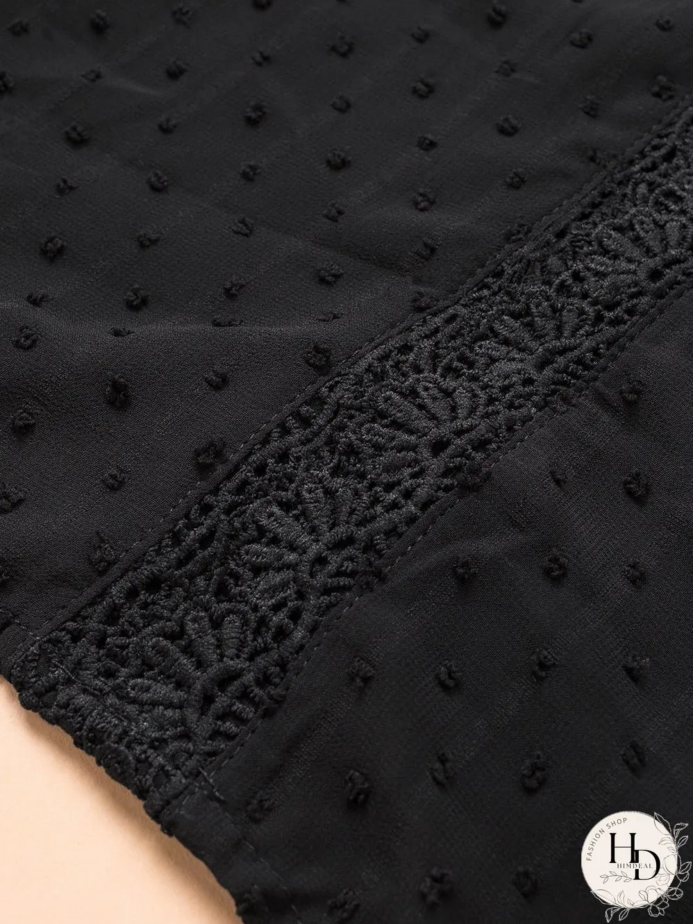 Elegant Swiss Dot Lace Detailed V-Neck Blouse