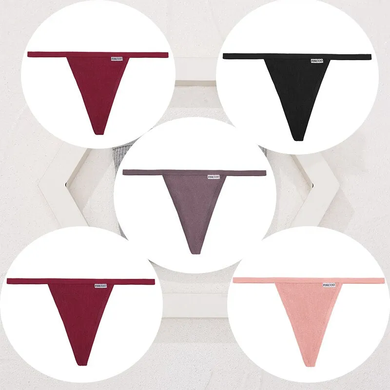 FINETOO 5PCS/Set Sexy G-string M-XL Cotton Girls Panties Women's Pantys Female Underpant Ladies Thong Lingerie Bikini Underwear