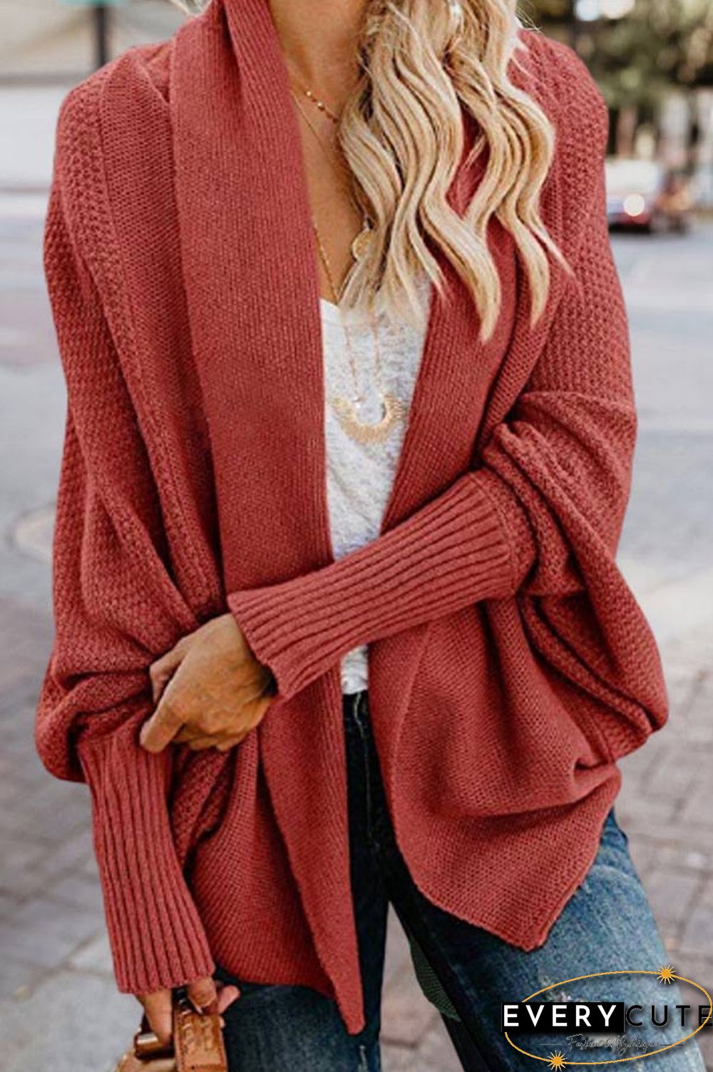 Fashion Bat Sleeve Knitted Cardigan
