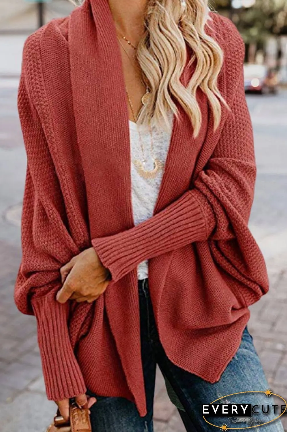 Fashion Bat Sleeve Knitted Cardigan
