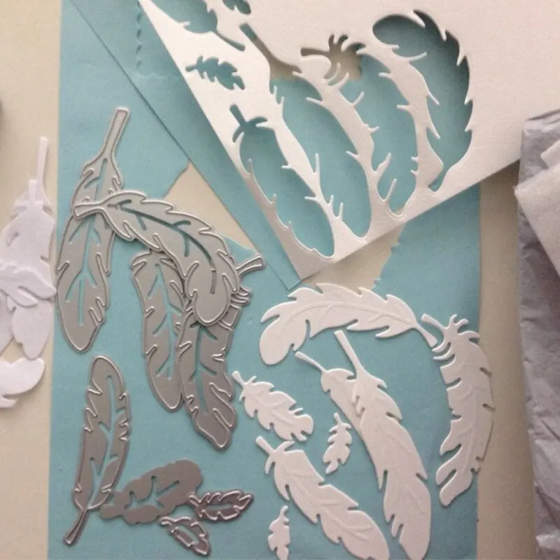 8Pcs/Set Feather Dies Scrapbooking Metal Cutting Dies Cut Die Mold Frame Decora Paper Craft Knife Mould Blade Punch Stencils