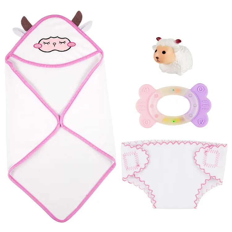 12&rdquo;-16" Pink Love Wrap Towel Set of 4  for Reborn Baby Accessories