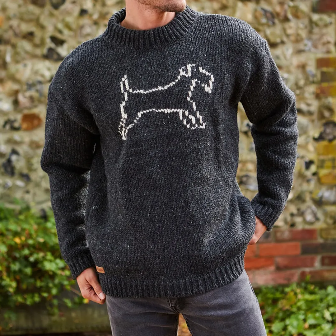 Mens Vintage Fair Isle Terrier Knit Art Cozy Sweater