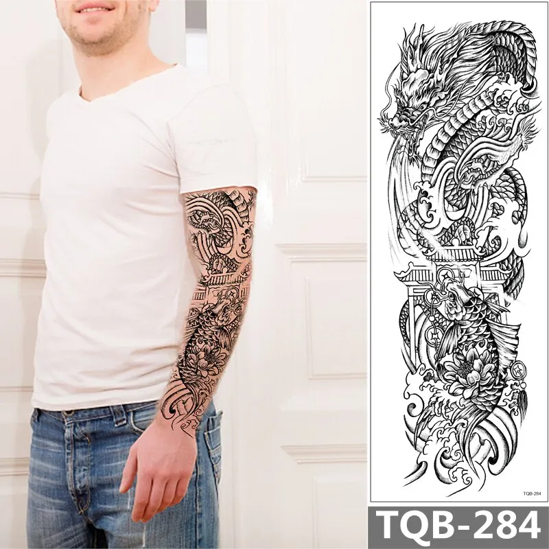Sdrawing Arm Temporary Tattoo Sleeve For Men Maori Wolf Fake Large 3D Tatoo Stickers