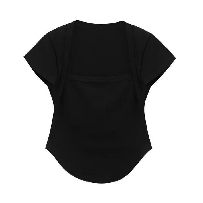Brownm Brownm Square Collar Short-Sleeved T-Shirt Women's Summer 2024 New Hot Girls Pure Desire Slim Design Sense Top Bottom Shirt