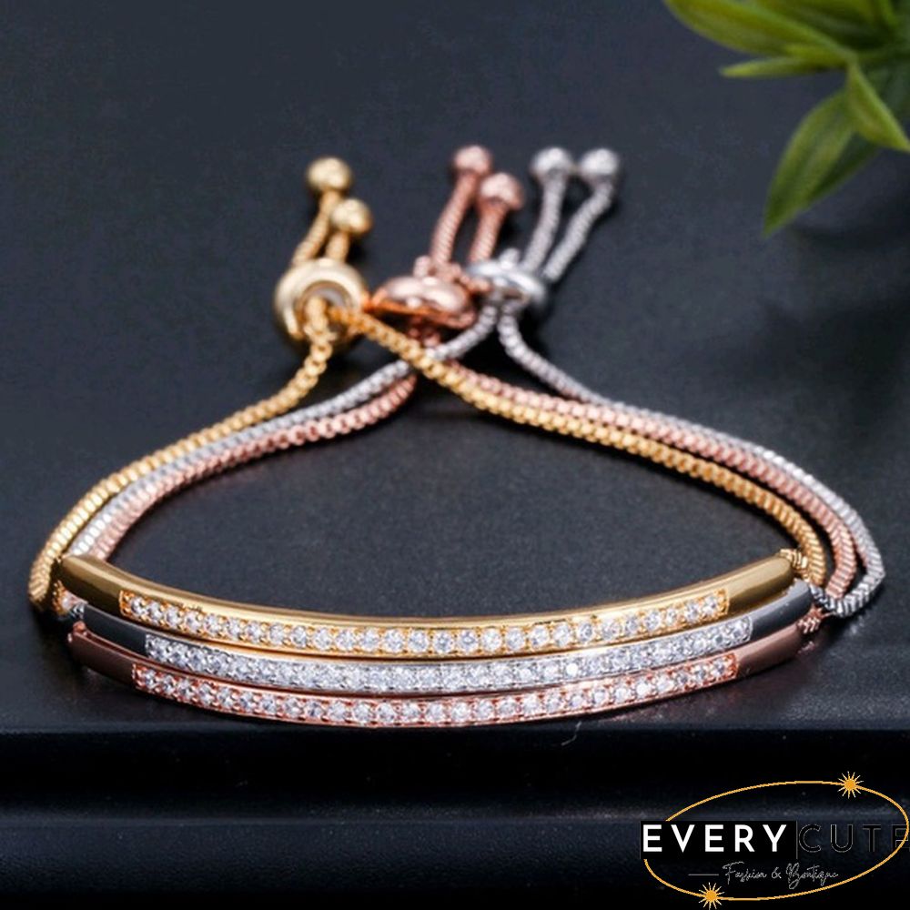 Luxury Women's Fashion Jewelry Accessories 925 Sterling Silver & Rose Gold & Gold Bracelets White sapphire Adjustable Chain Bracelet for Women Charm Anniversary Gift