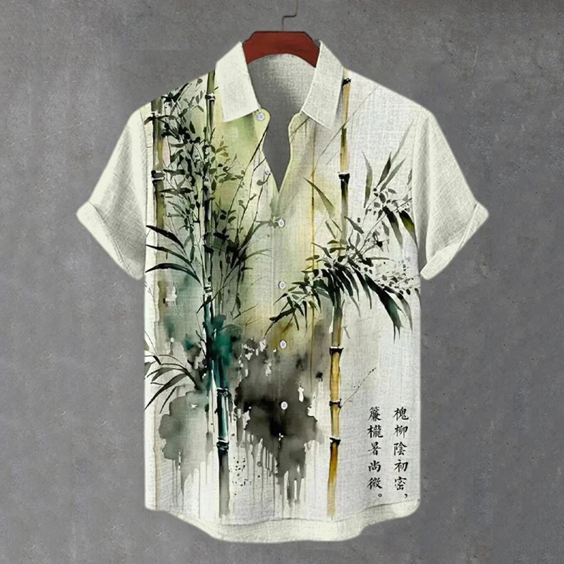 Men's Bamboo Forest Watercolor Art Print Casual Shirt  artssus