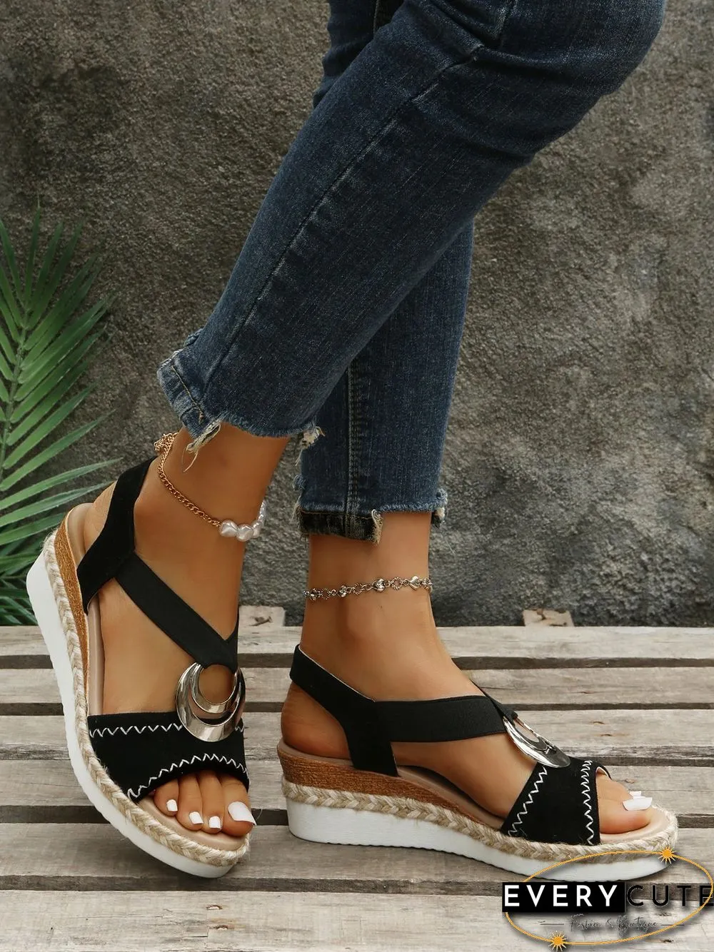 Metal Woven Wedge Platform Roman Sandals