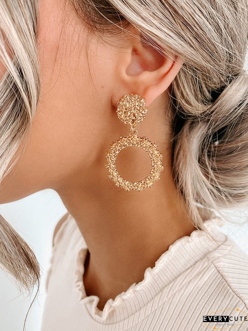 Shimmering Gold Hollow Circle Statement Earrings