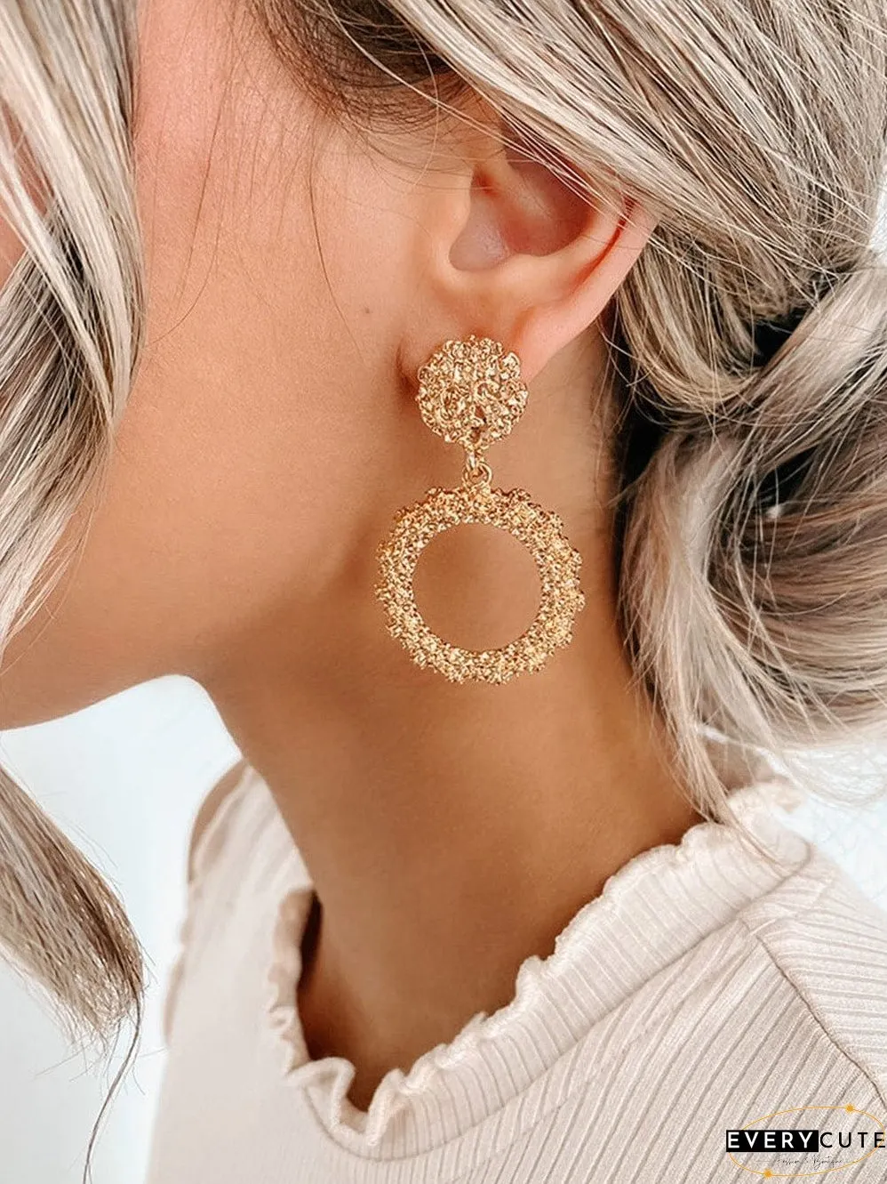 Shimmering Gold Hollow Circle Statement Earrings
