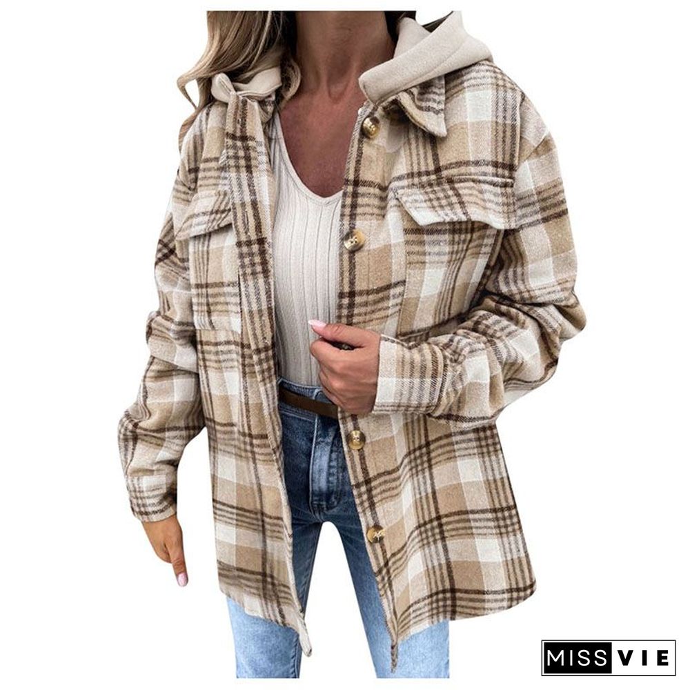 Oversizd Fit Button Up Hoodies Casual Multi Colored Hooded Flannel Shirt