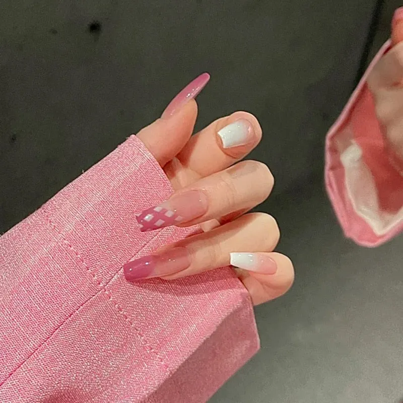 24pcs Butterfly Nail Patch Glue Type Removable Long Paragraph Fashion Manicure Wearable False Nails Patch With Glue Fake Nails-Nail Inspo