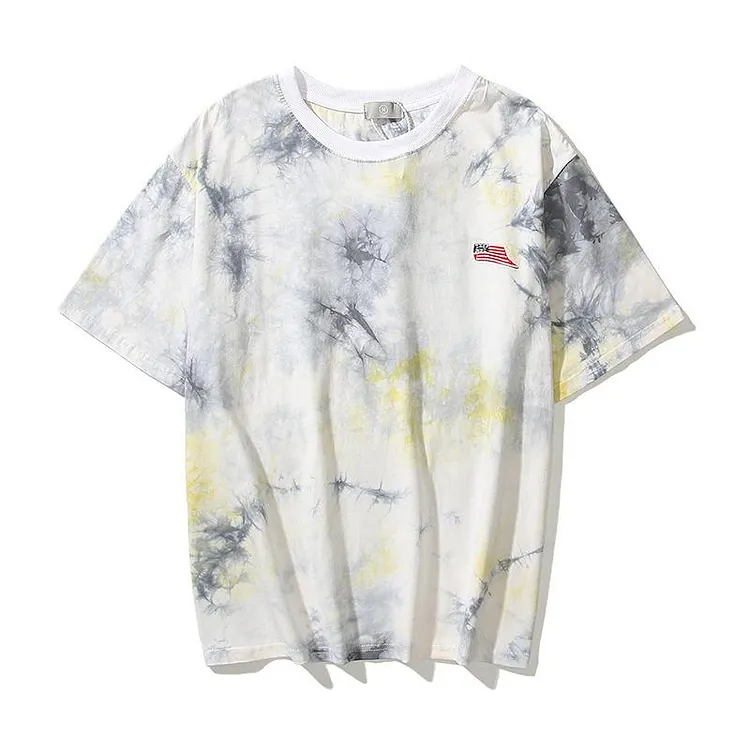 Kanye T Shirt Summer Hip Hop Tie-Dye Skull Short Sleeve T-shirt Loose Plus Size Half T-shirt