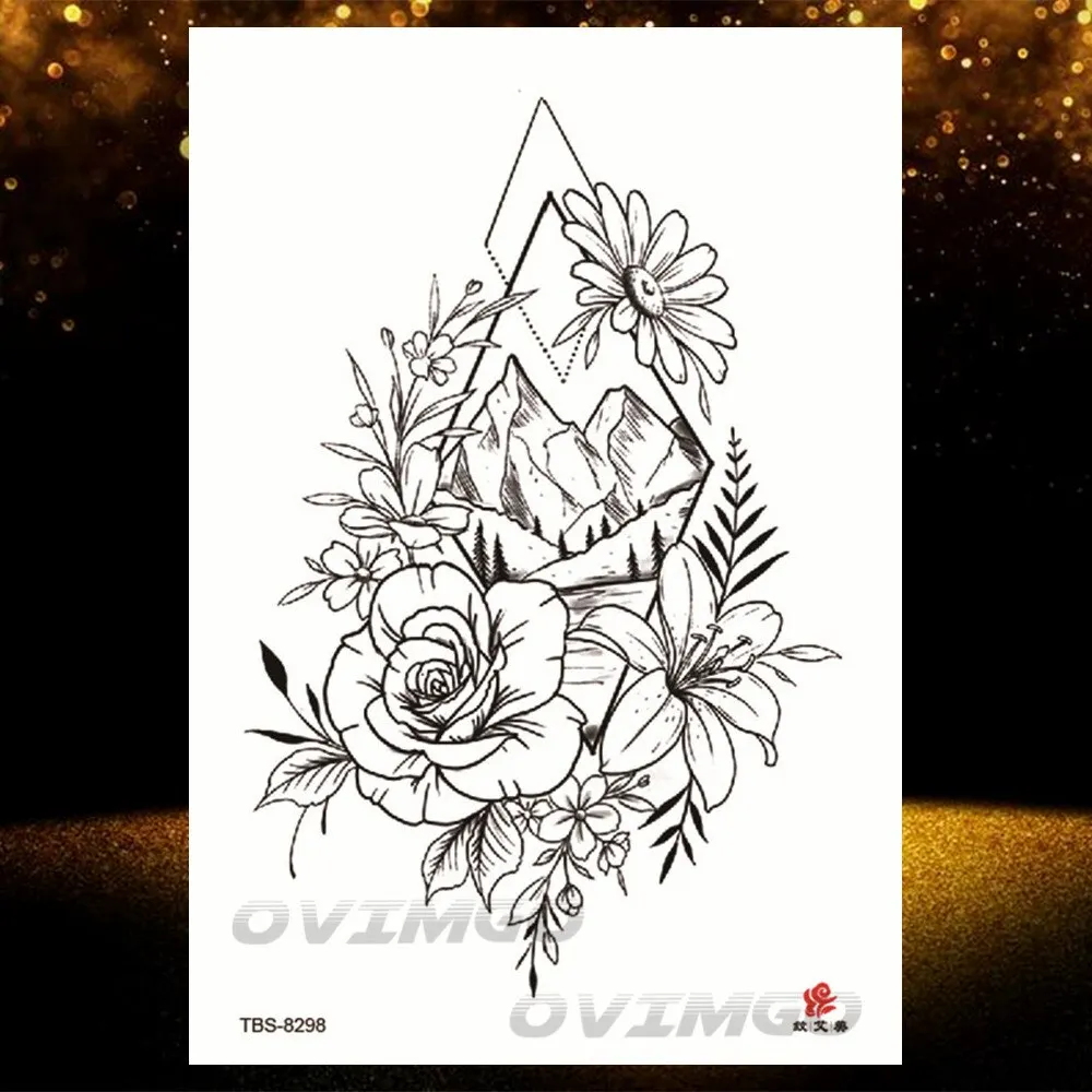 Sdrawing Lotus Flower Temporary Tattoos Fake Jewelry 3D Beauty Rose Tattoo Sexy Body Art Arm Painting Tatoo Sticker For Women