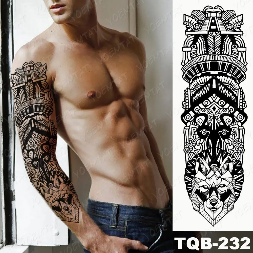 Large Arm Sleeve Tattoo Bird Crow Forest Moon Waterproof Temporary Tatto Sticker Lion Wolf Clock Body Art Full Fake Tatoo Men