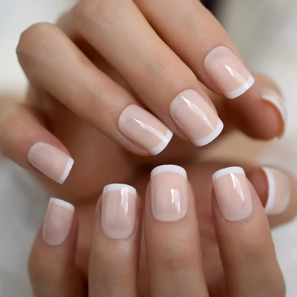 Nude Pink False Stick On Nails Natural French Miancure Short Lady's Nails Tips Acrylic Gel Fake Nail Set 24pcs-Nail Inspo