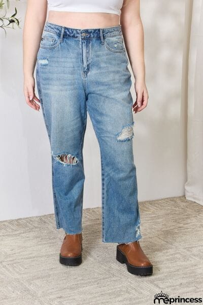Judy Blue Full Size Distressed Raw Hem Straight Jeans
