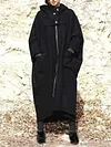 Urban Loose Solid Color With Hooded Pockets Zipper Coat