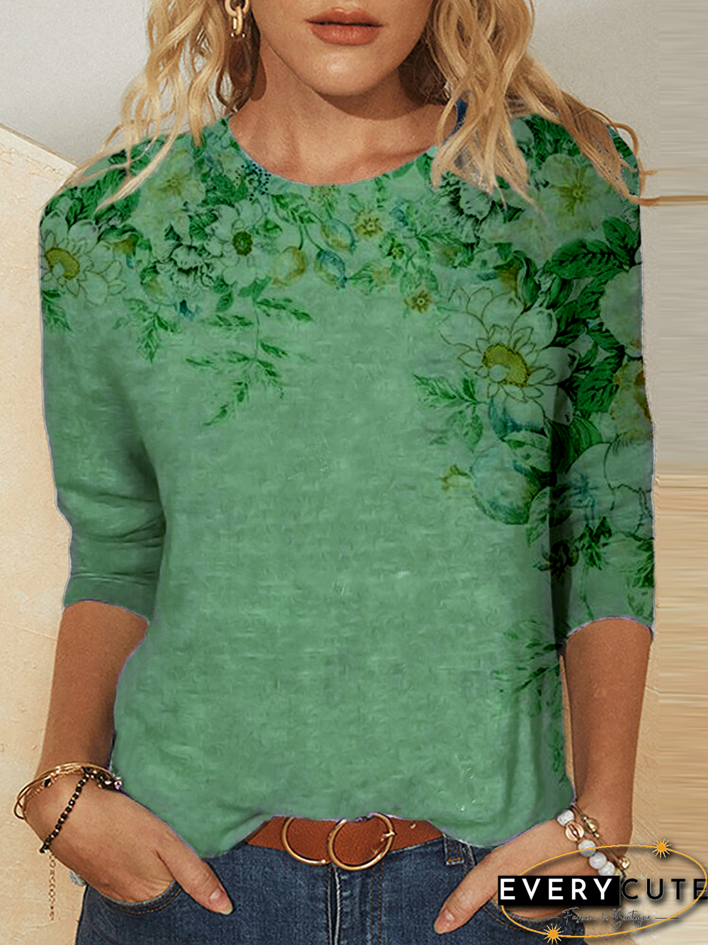 Plus size Floral Casual Long Sleeve T-shirt