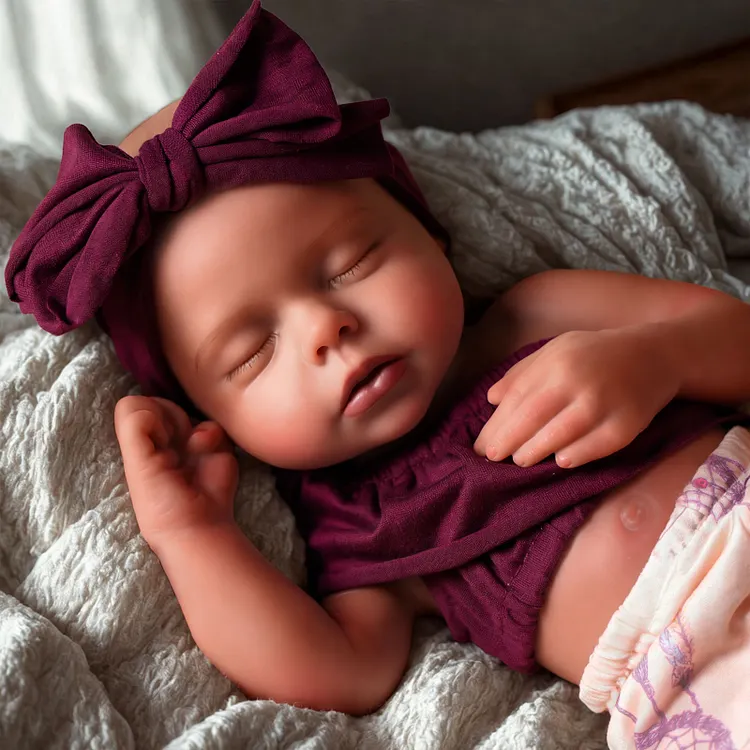 [Ships Within 24 Hours]Babeside Lucy 12&ldquo;/16'' Realistic Silicone Sleeping Baby African American Little Infant Girl Physical and Mental Accompaniment